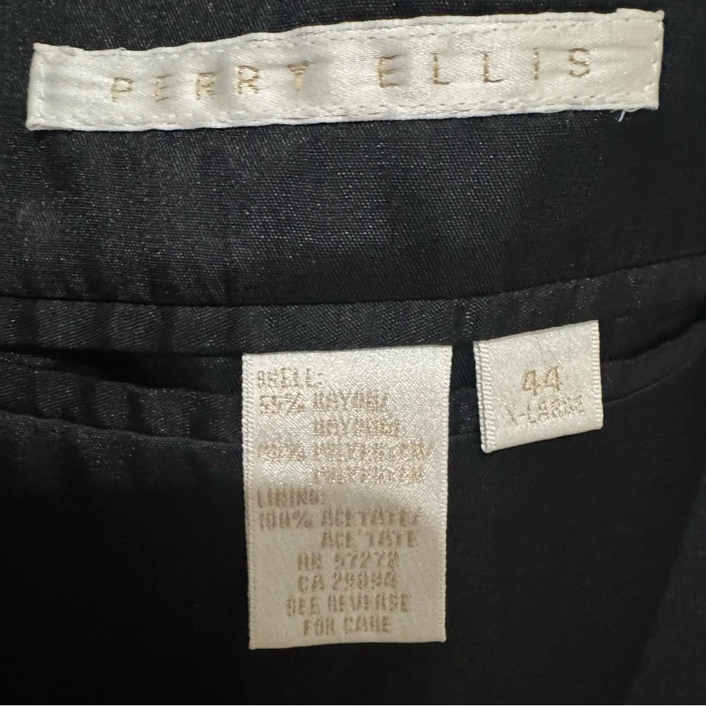 Perry Ellis Mens Blazer‎ Jacket Suit Coat Black 44 XL  Notched Single Breasted